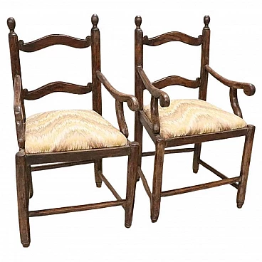 Pair of Louis XVI solid walnut armchairs, 18th century