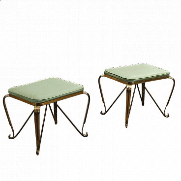 Pair of brass stools with foam and skai seat, 1950s