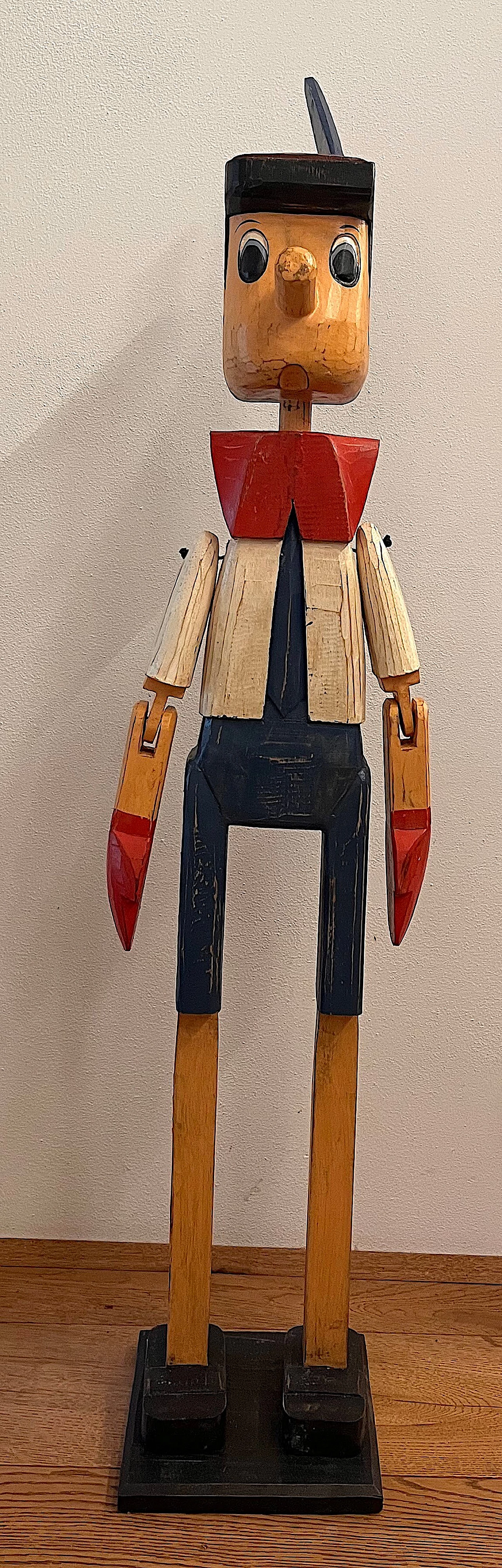 Wood Pinocchio sculpture with jointed arms, 1960s 2