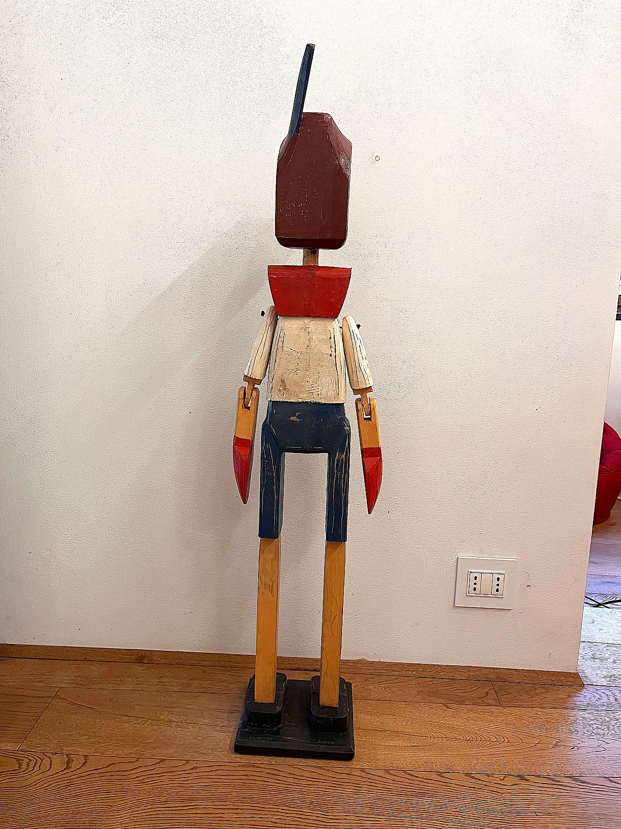 Wood Pinocchio sculpture with jointed arms, 1960s 4
