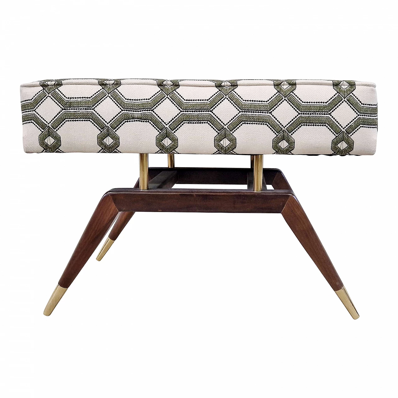 Mahogany, brass and fabric bench in the style of Gio Ponti, 1980s 1