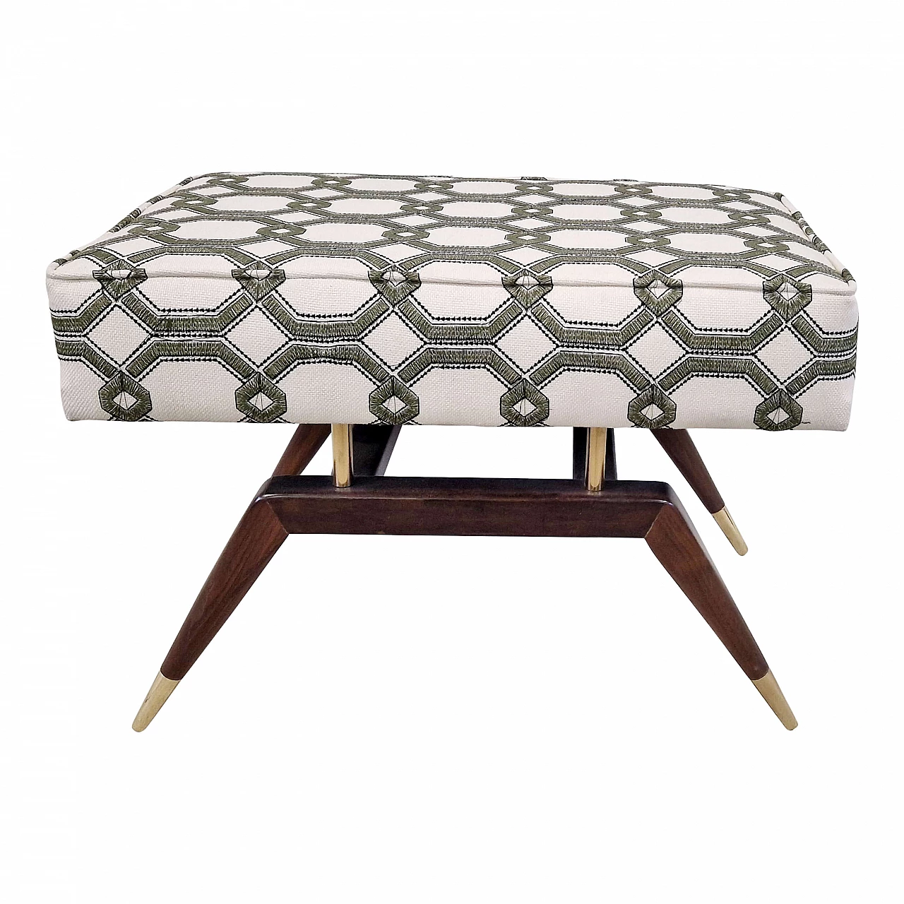 Mahogany, brass and fabric bench in the style of Gio Ponti, 1980s 2