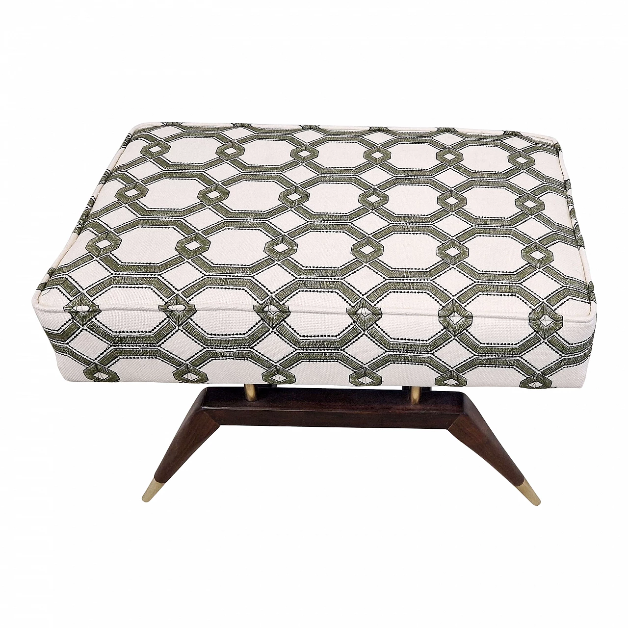 Mahogany, brass and fabric bench in the style of Gio Ponti, 1980s 3