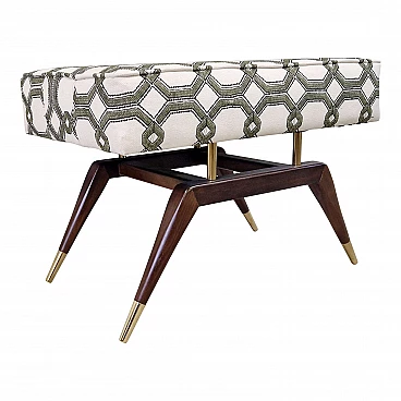 Mahogany, brass and fabric bench in the style of Gio Ponti, 1980s