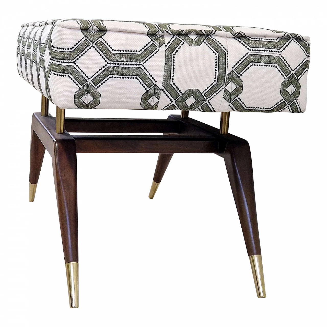 Mahogany, brass and fabric bench in the style of Gio Ponti, 1980s 5