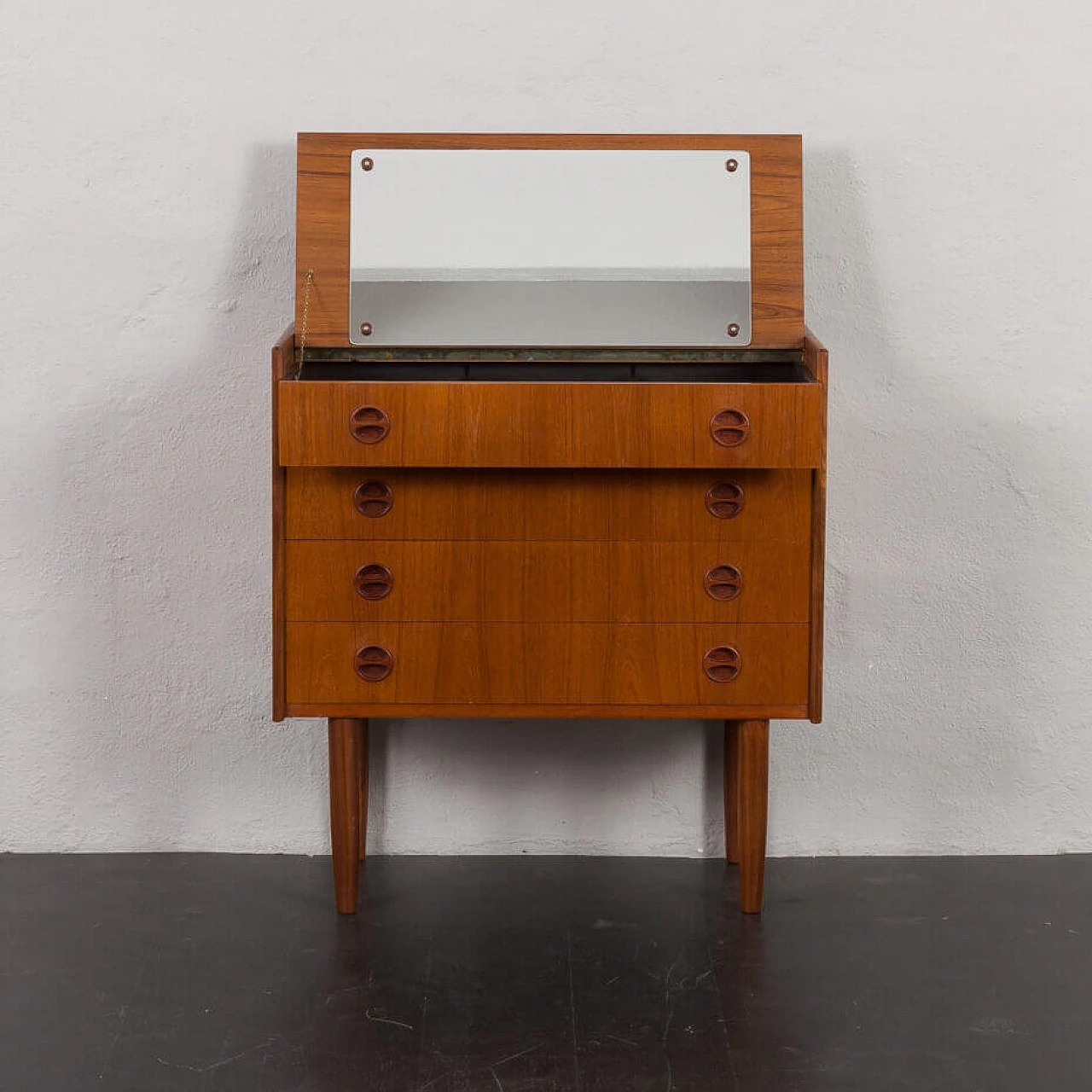 Danish four-drawer dresser with mirrored top, 1960s 3