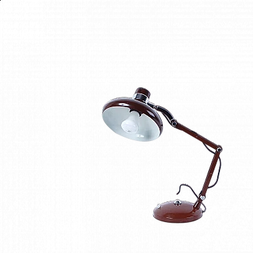 Lampada da tavolo Industriale in ferro marrone con bracci inclinabili, anni '60