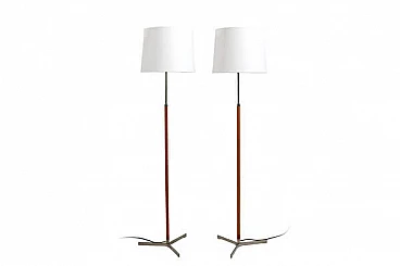 Pair of Monolith leather and steel floor lamps by Jo Hammerborg of Fog & Mørup, 1960s