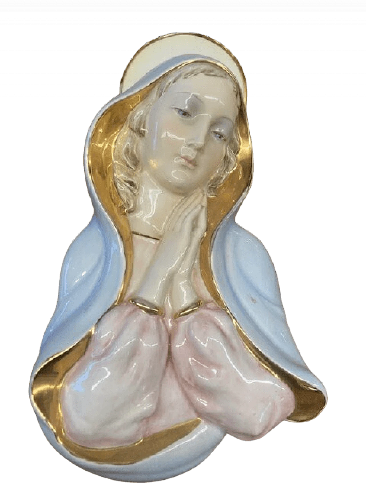 Madonna in ceramica con rifiniture oro, anni '50 11