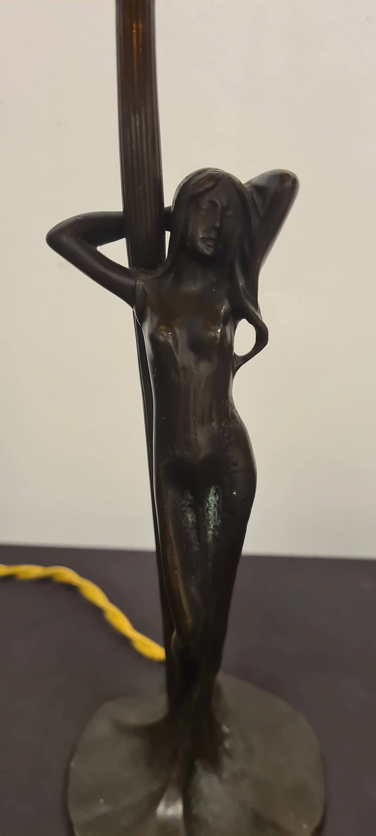 Lampada da tavolo in vetro e bronzo di Le Verre Français, inizio '900 2