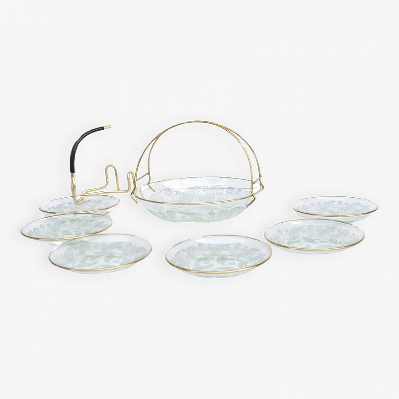 6 Saucers and candy basket in brass and glass, 1960s 4