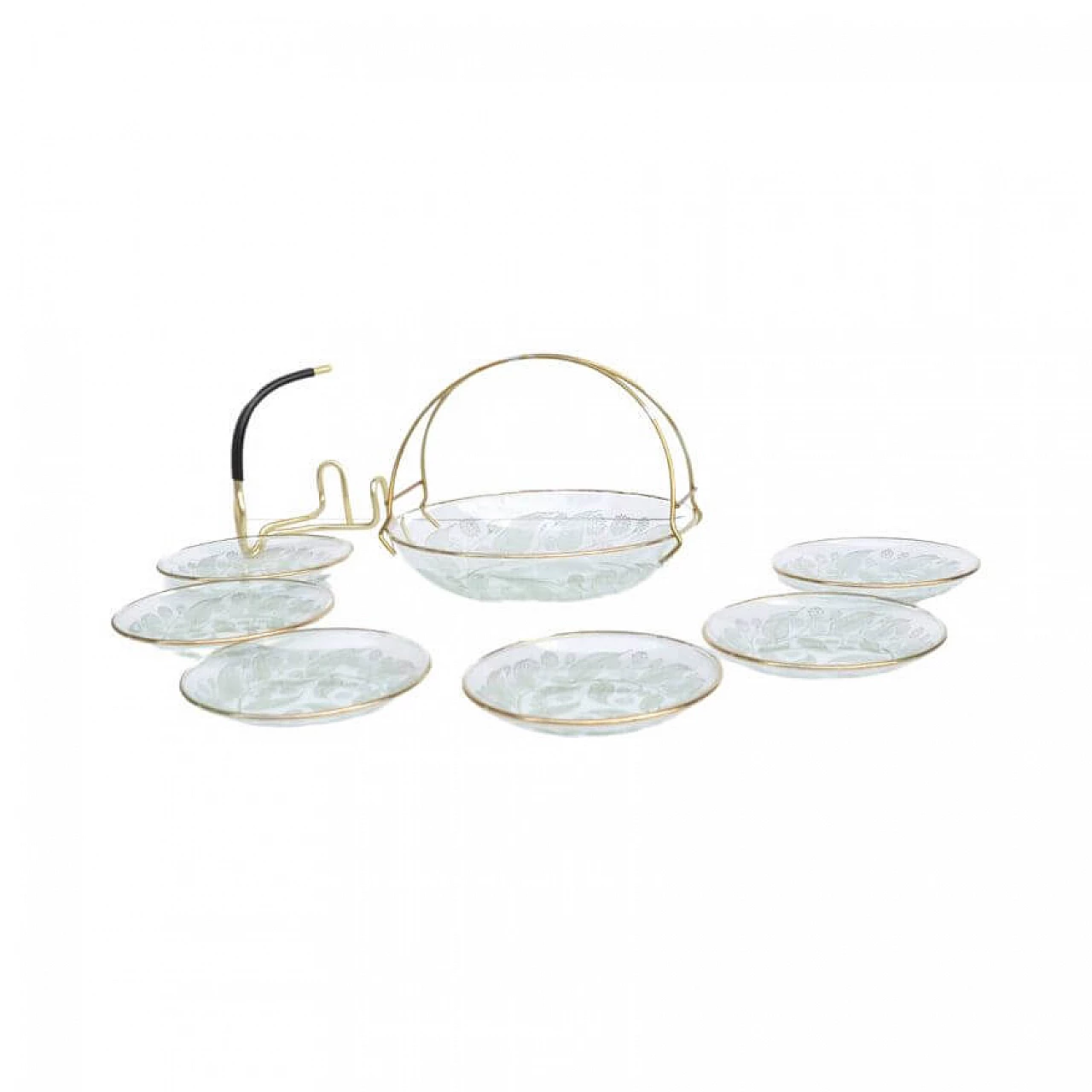 6 Saucers and candy basket in brass and glass, 1960s 8