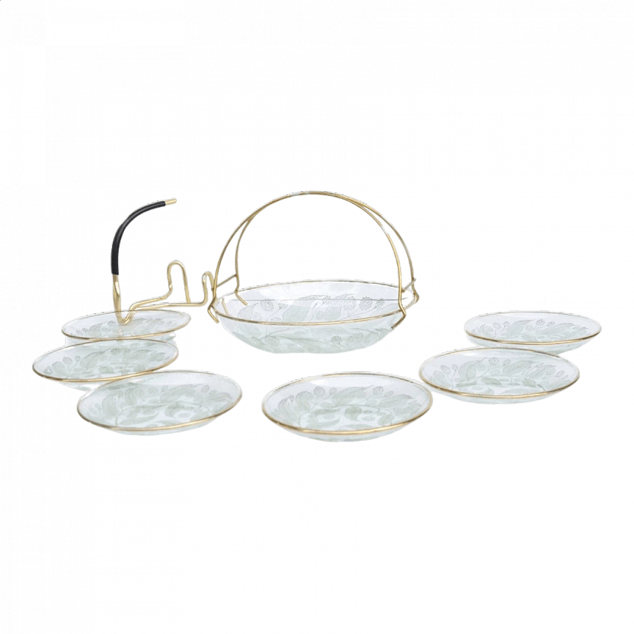 6 Saucers and candy basket in brass and glass, 1960s 10