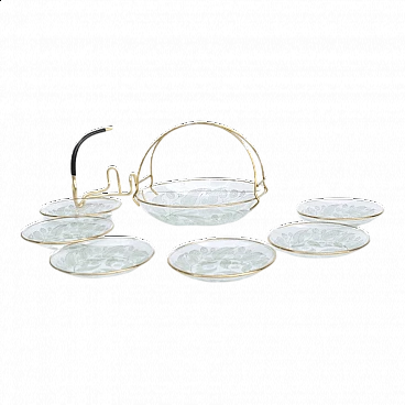 6 Saucers and candy basket in brass and glass, 1960s