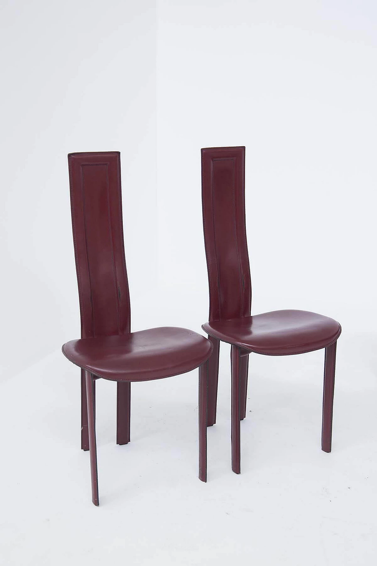6 sedie da tavolo in pelle bordeaux per Cattelan Italia, anni '80 1380239