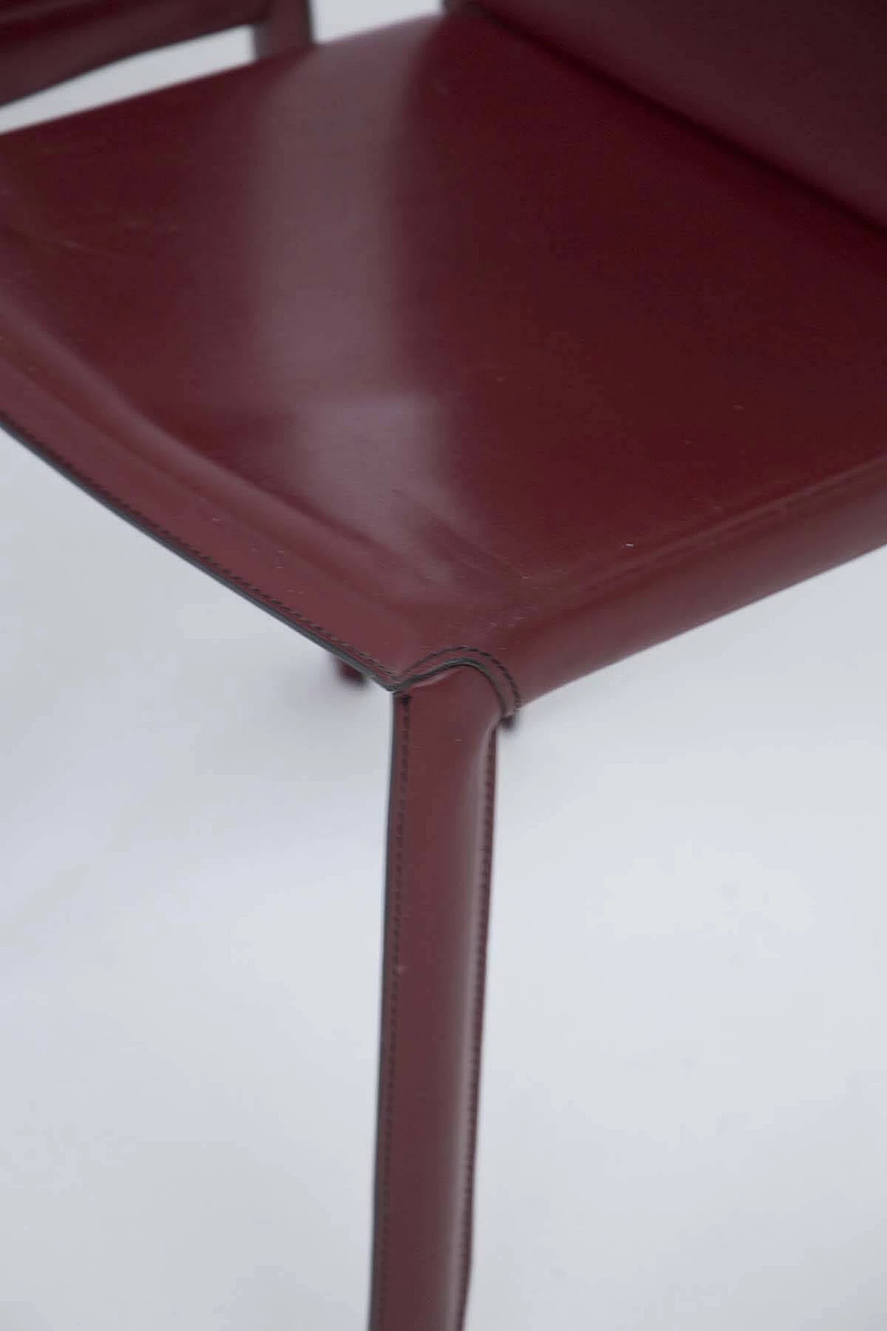 6 burgundy leather table chairs with visible stitching for Cattelan Italia, 1980s 1380241
