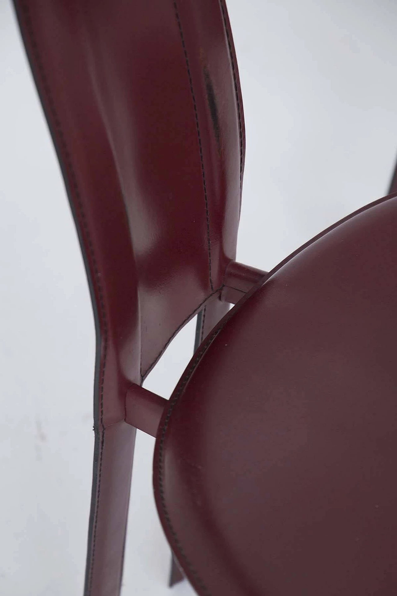 6 burgundy leather table chairs with visible stitching for Cattelan Italia, 1980s 1380245