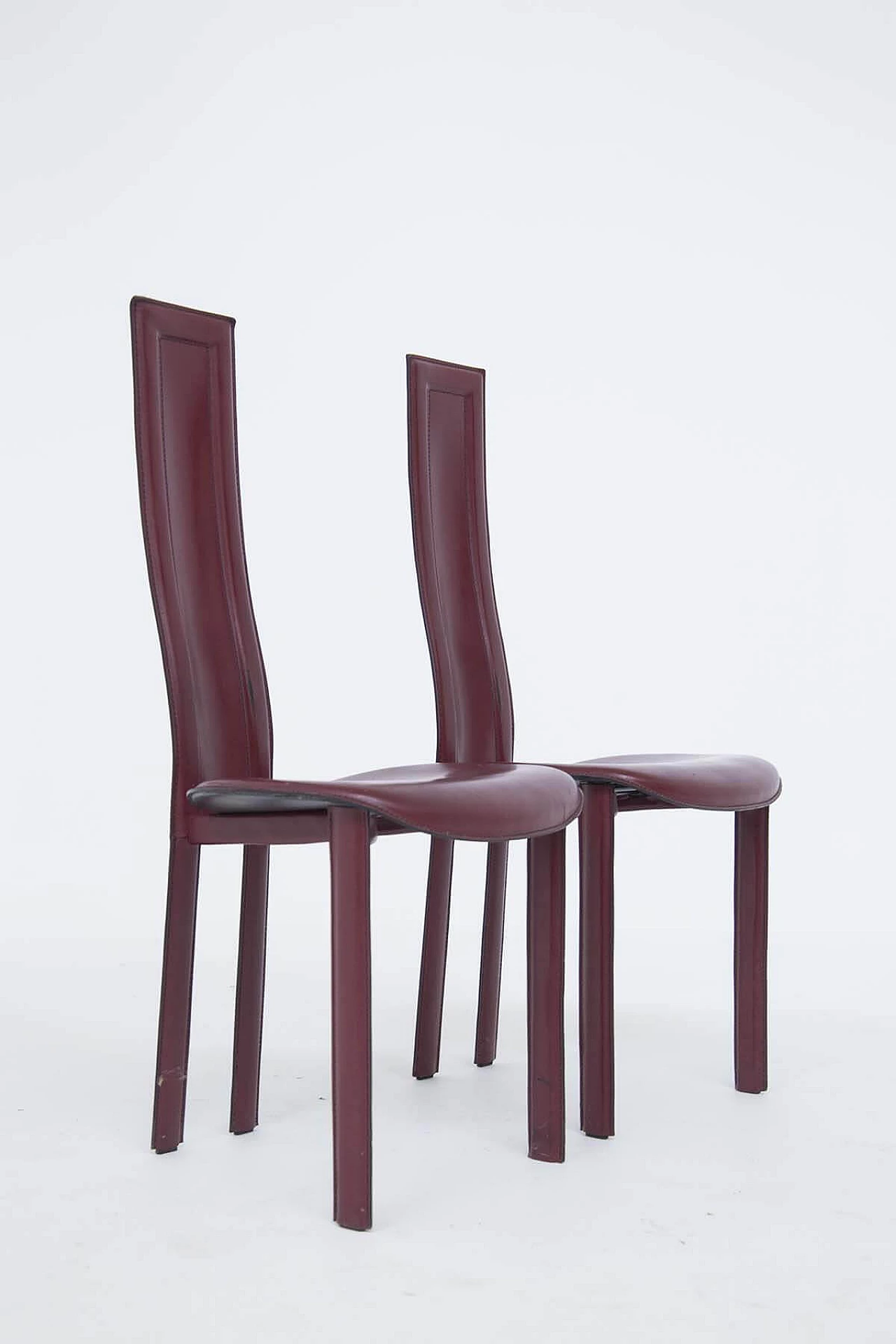 6 burgundy leather table chairs with visible stitching for Cattelan Italia, 1980s 1380246