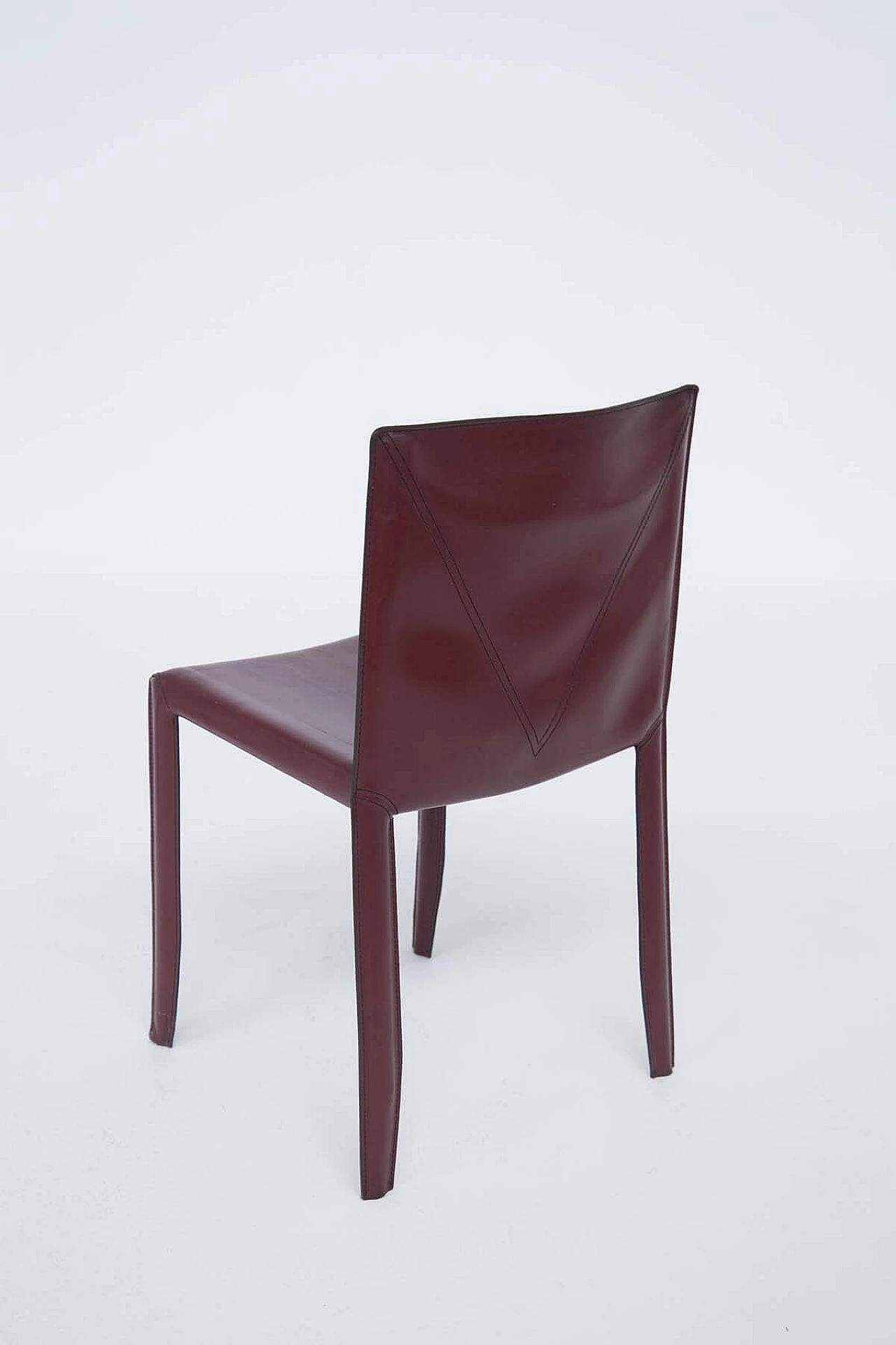 6 burgundy leather table chairs with visible stitching for Cattelan Italia, 1980s 1380247