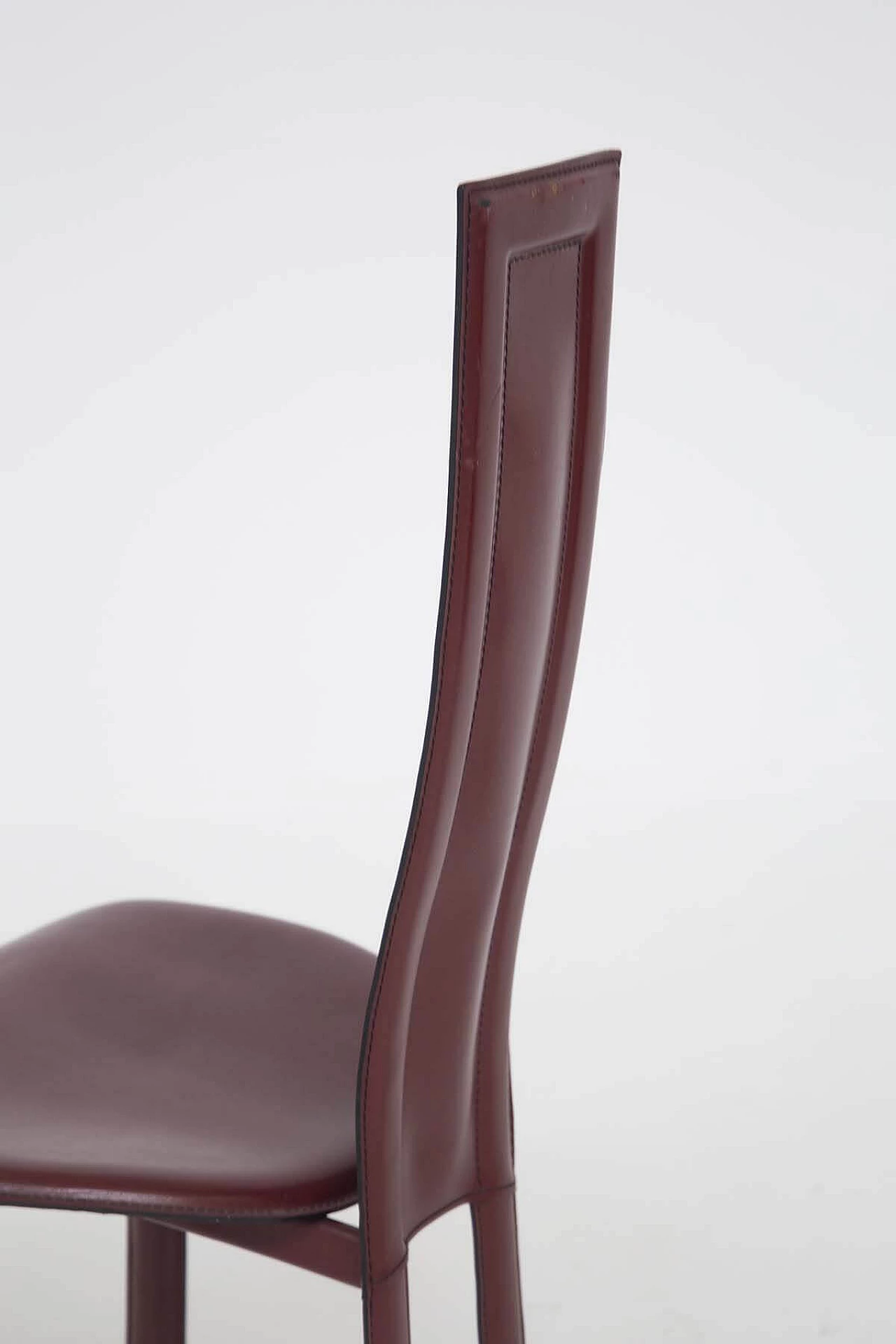 6 burgundy leather table chairs with visible stitching for Cattelan Italia, 1980s 1380249