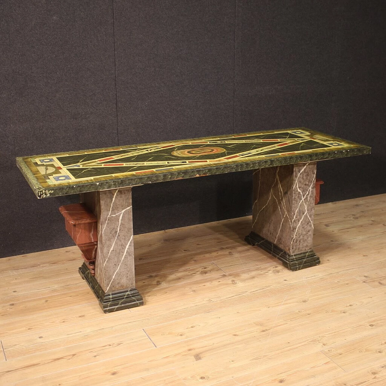 Table with lacquered and hand-painted wooden top, 1970s 1