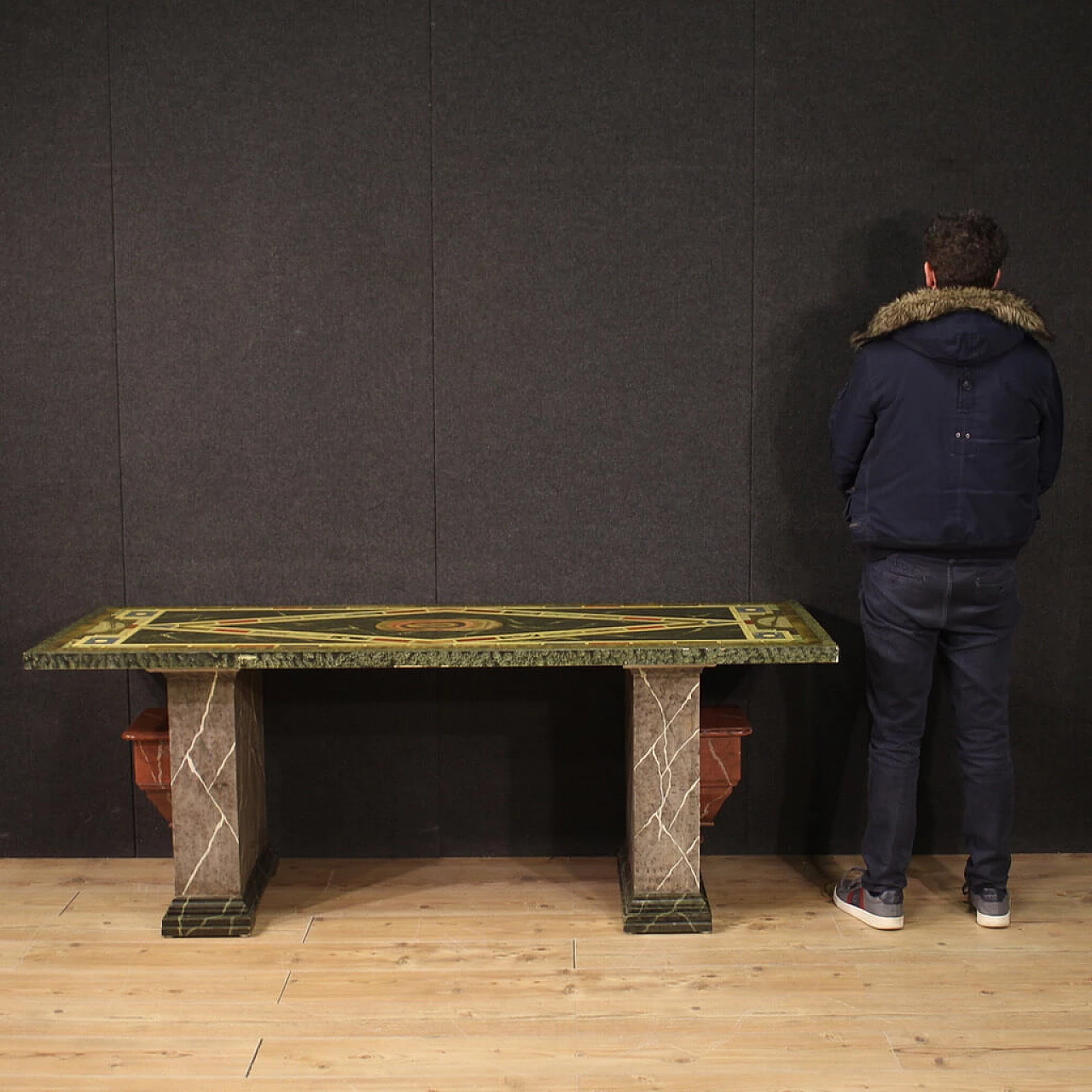 Table with lacquered and hand-painted wooden top, 1970s 2