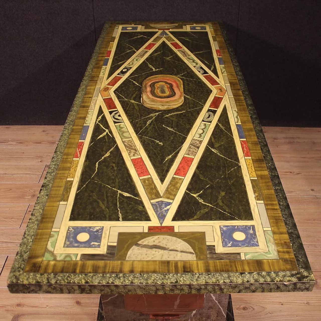 Table with lacquered and hand-painted wooden top, 1970s 3