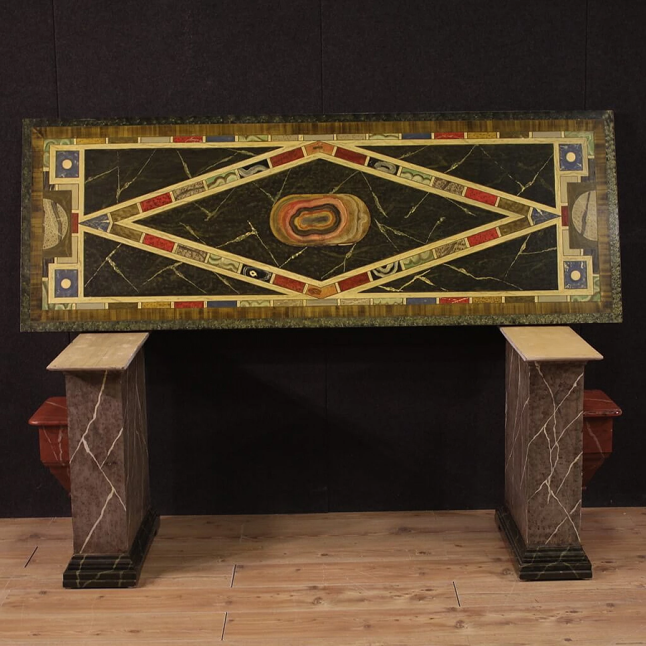 Table with lacquered and hand-painted wooden top, 1970s 6