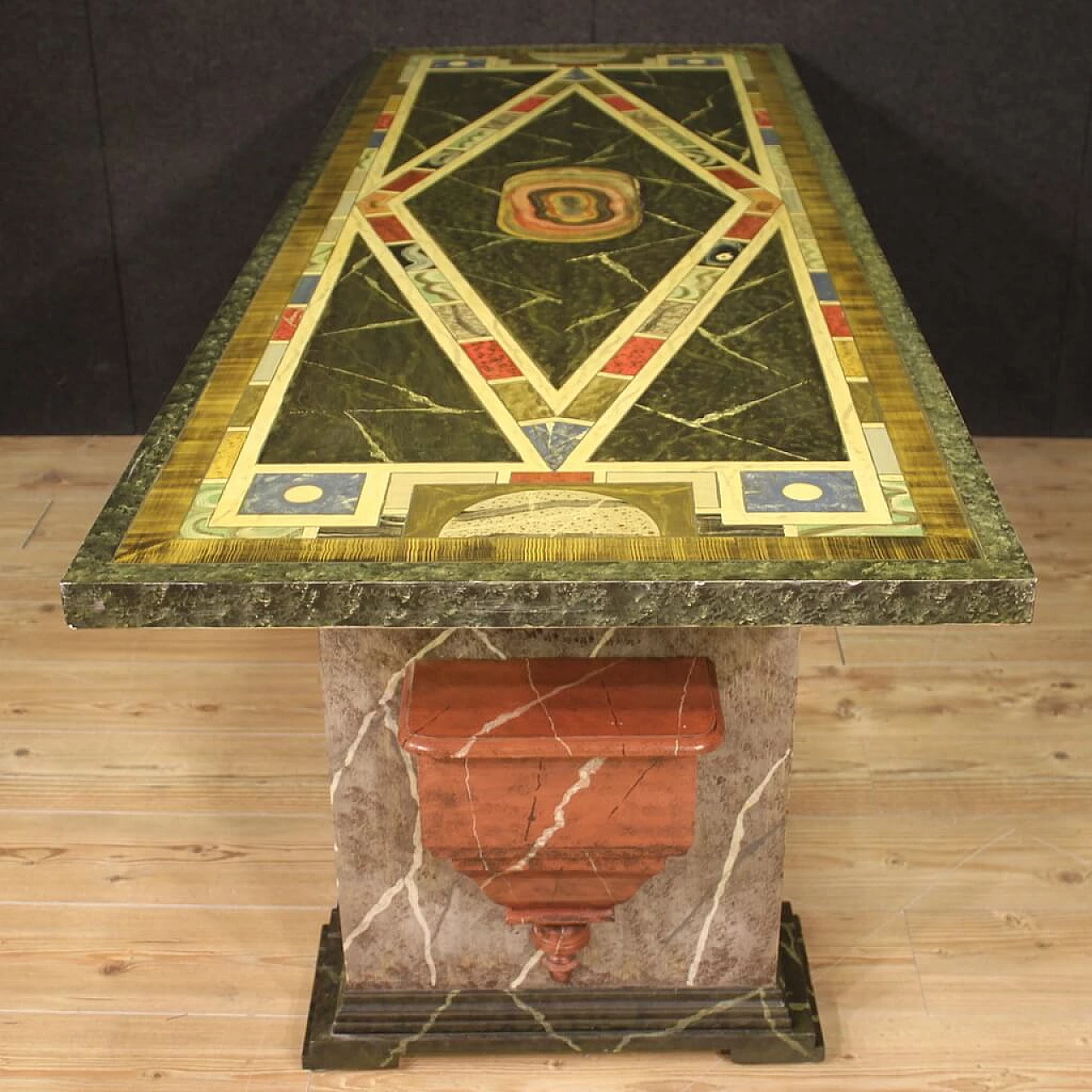 Table with lacquered and hand-painted wooden top, 1970s 11