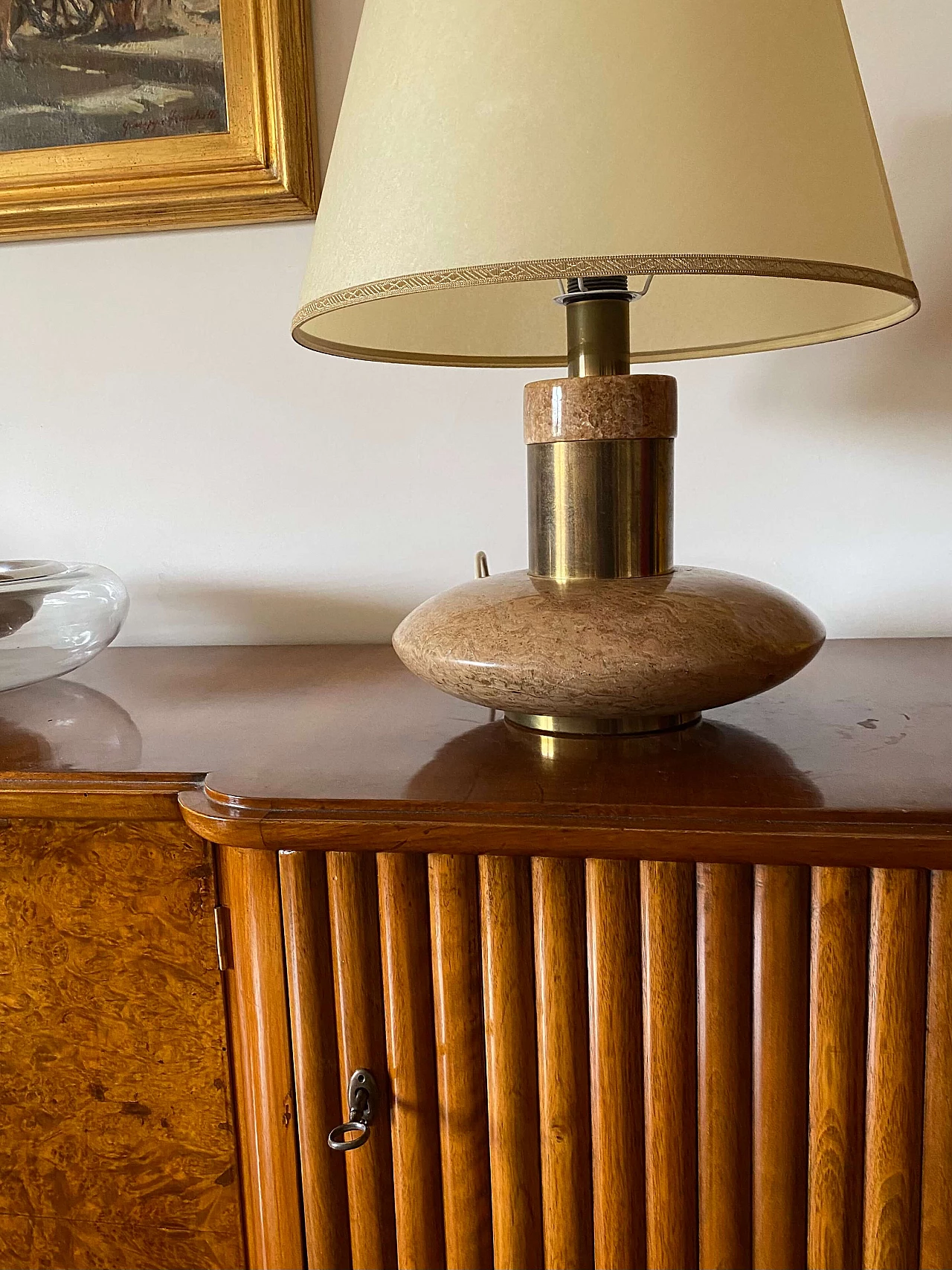 Hollywood Regency table lamp base in pink granite and brass, 1970s 6