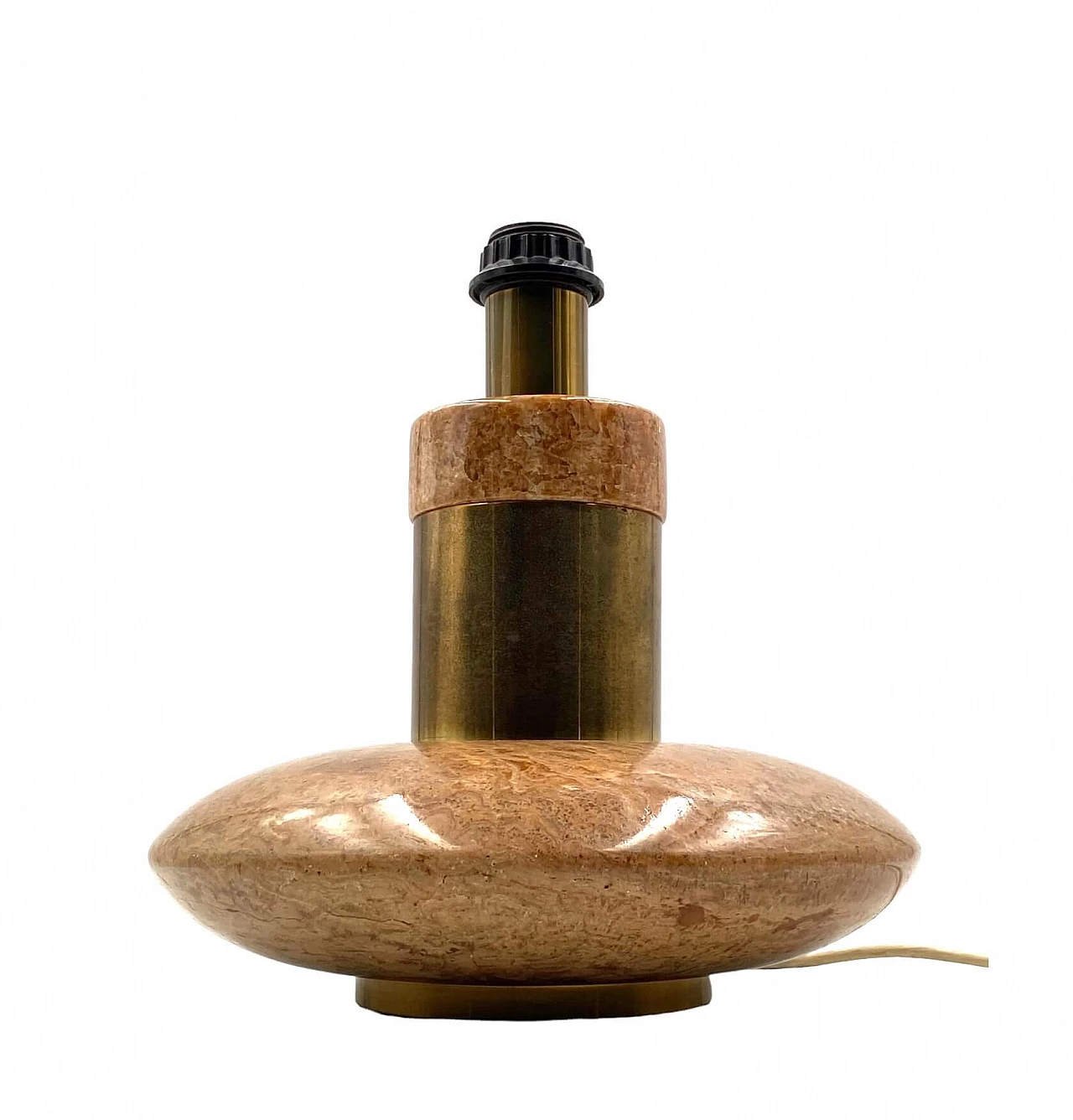 Hollywood Regency table lamp base in pink granite and brass, 1970s 9