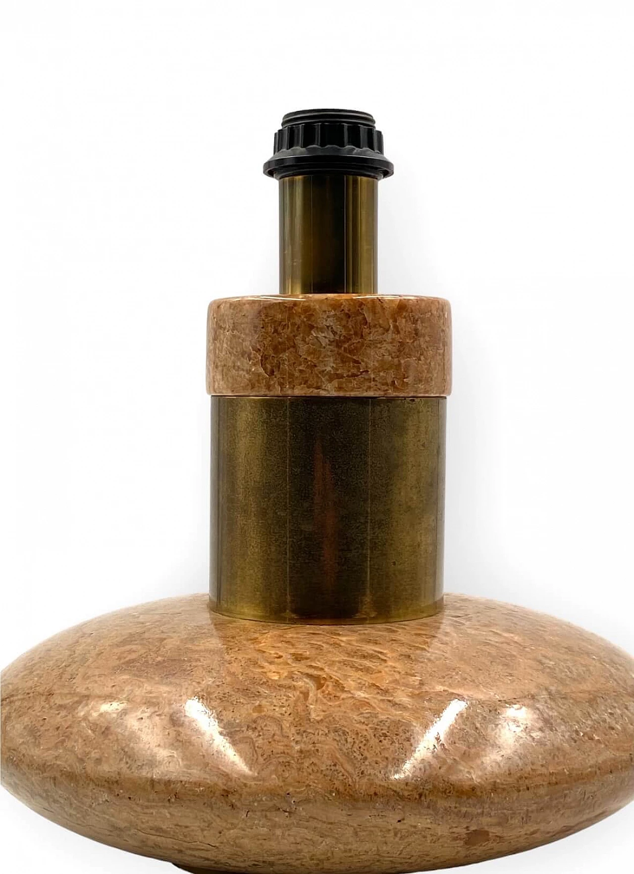 Hollywood Regency table lamp base in pink granite and brass, 1970s 12