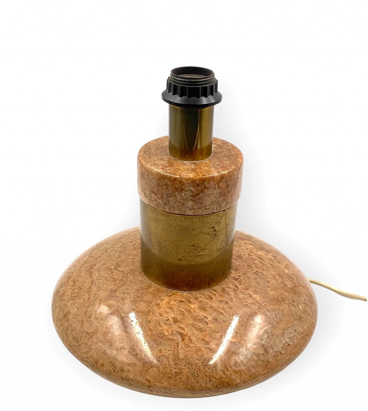 Hollywood Regency table lamp base in pink granite and brass, 1970s 15