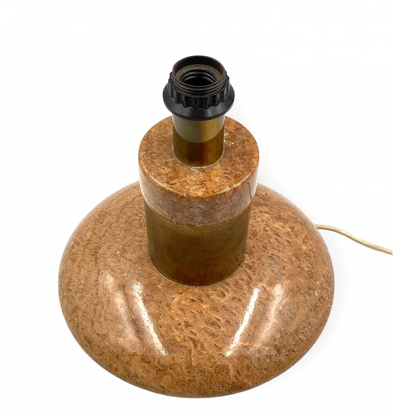 Hollywood Regency table lamp base in pink granite and brass, 1970s 16