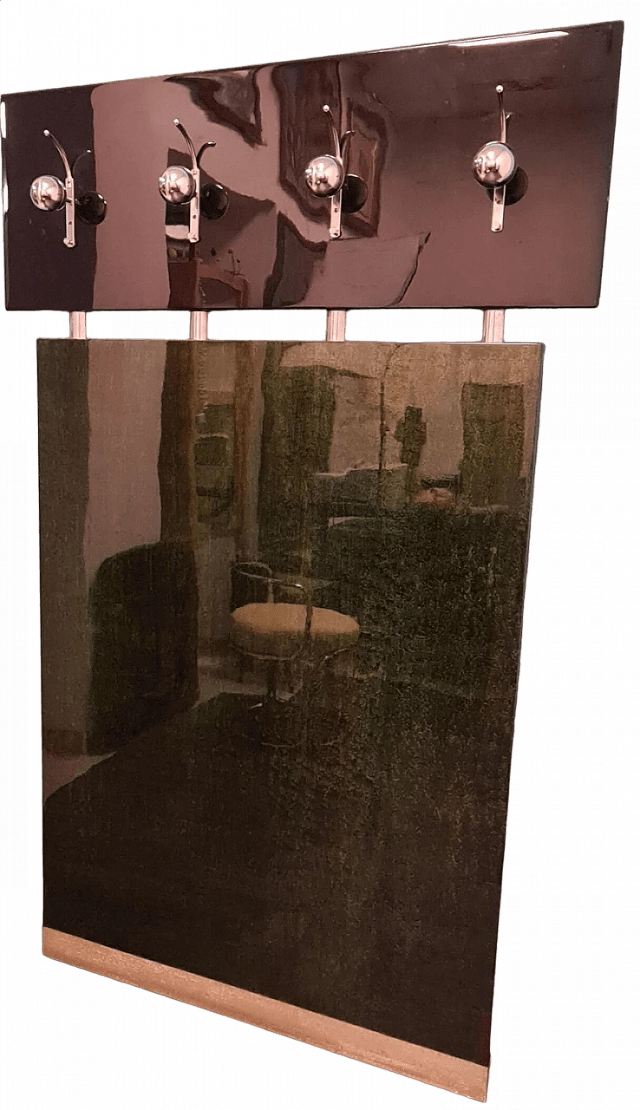 Appendiabiti da parete in legno laccato con dettagli cromati, anni '70 5