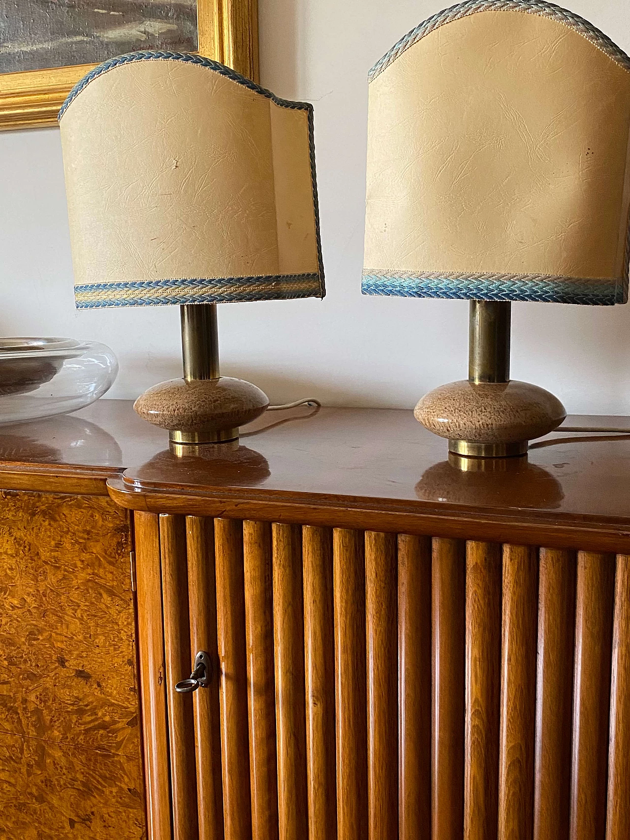 Pair of Hollywood Regency table lamps in pink granite and brass, 1970s 6