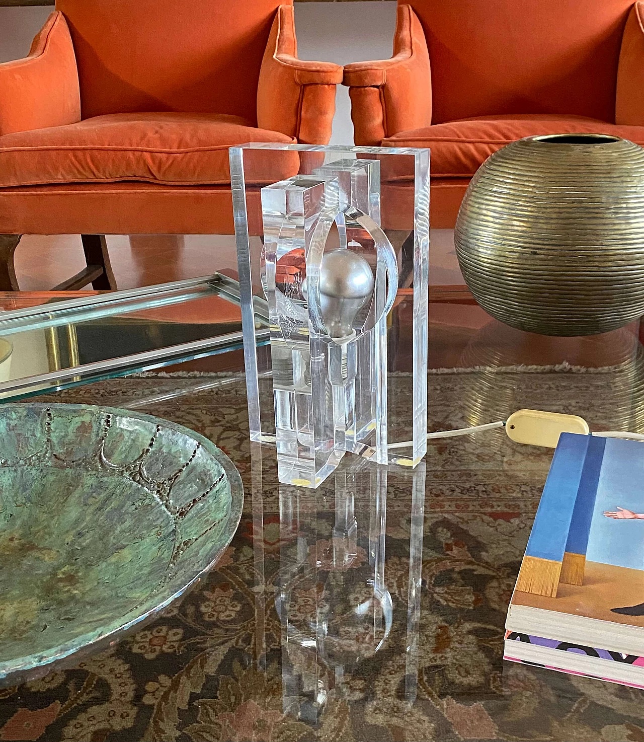 Sculptural lucite table lamp by Sandro Petti for Maison Jansen, 1970s 15