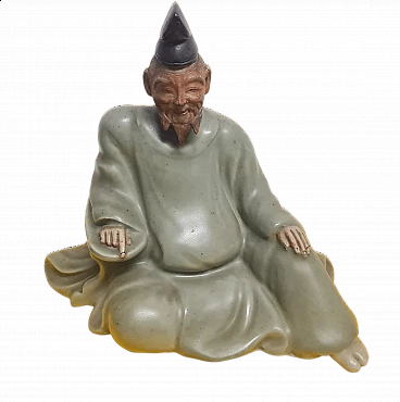 Kakinomoto no Hitomaro, Sanda Ware Celadon porcelain sculpture, early 19th century
