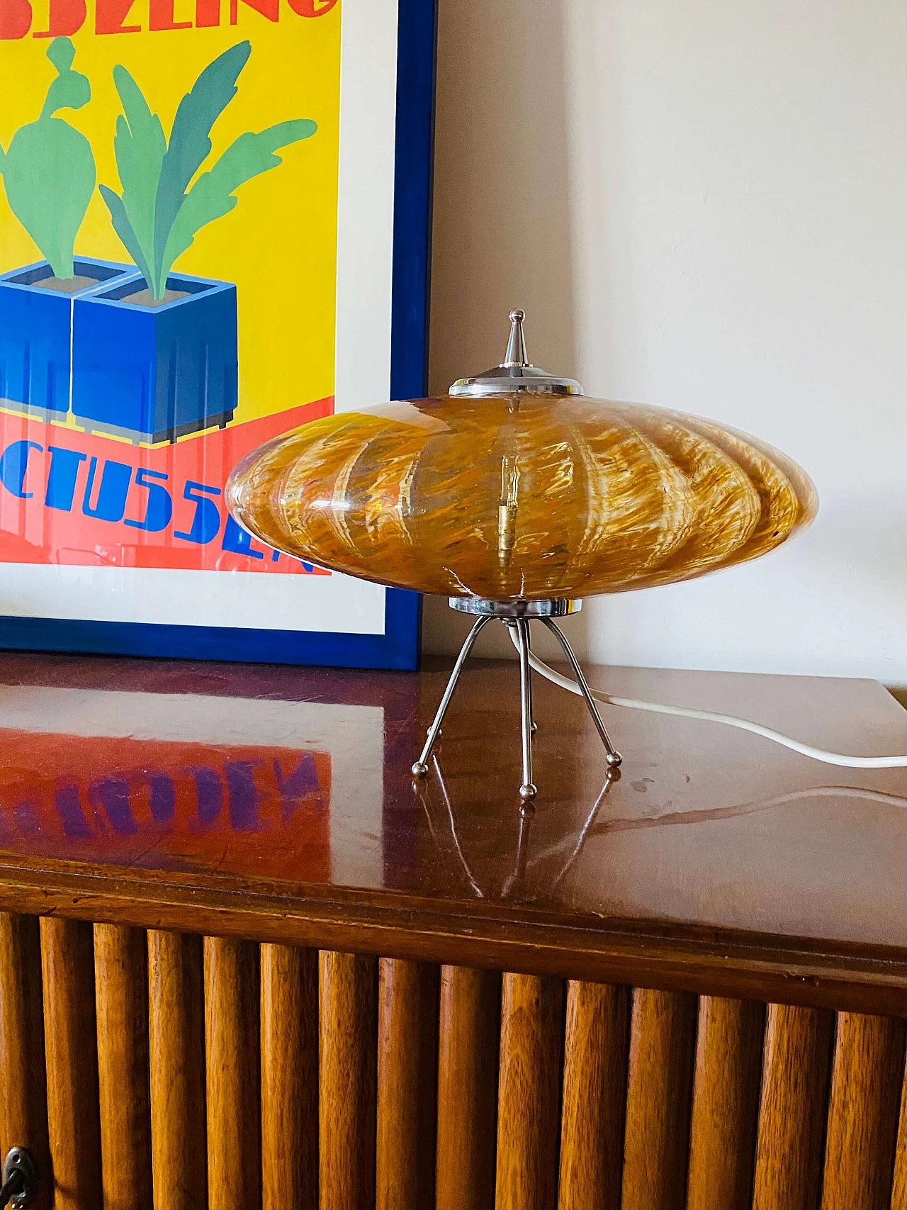 Ufo flying disc table lamp in orange Murano glass, 1970s 2