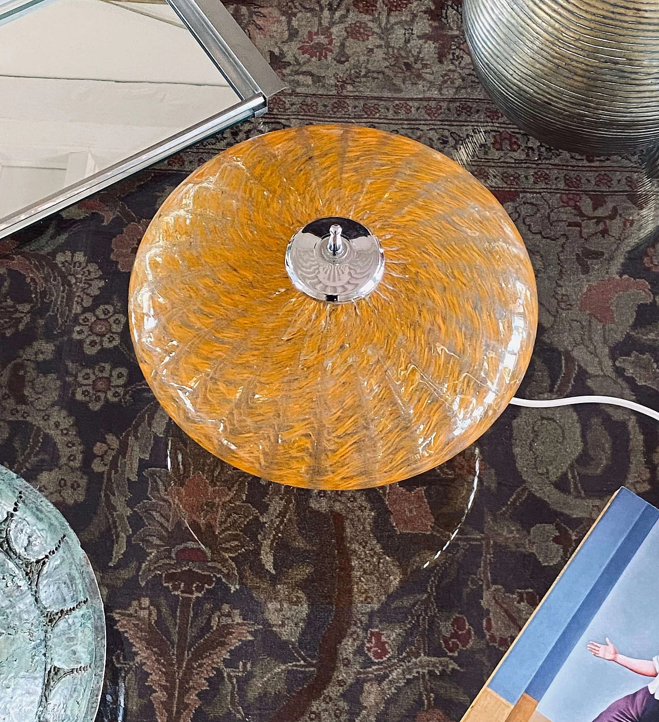 Ufo flying disc table lamp in orange Murano glass, 1970s 5