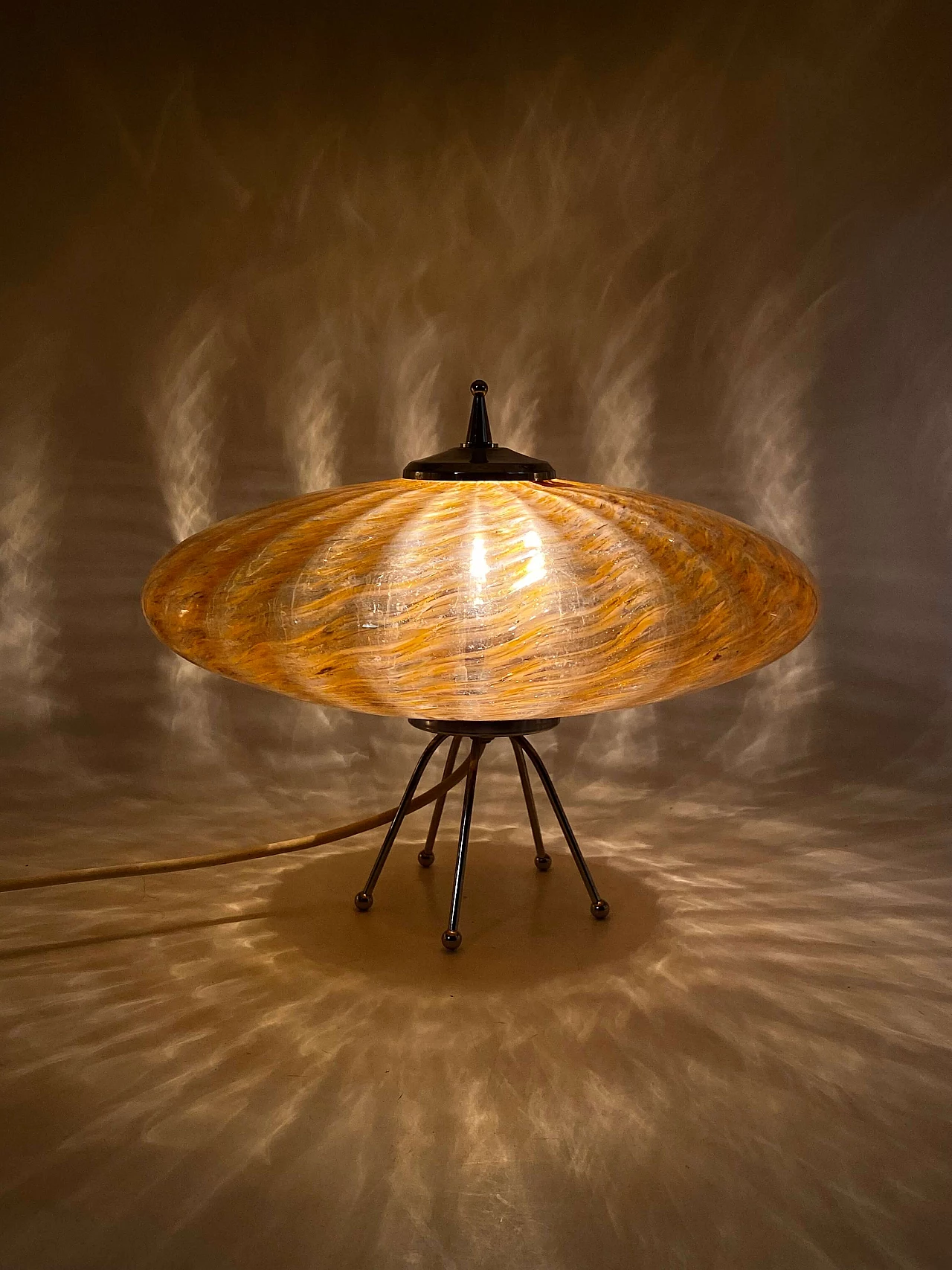 Lampada da tavolo Ufo a disco volante in vetro di Murano arancione, anni '70 17