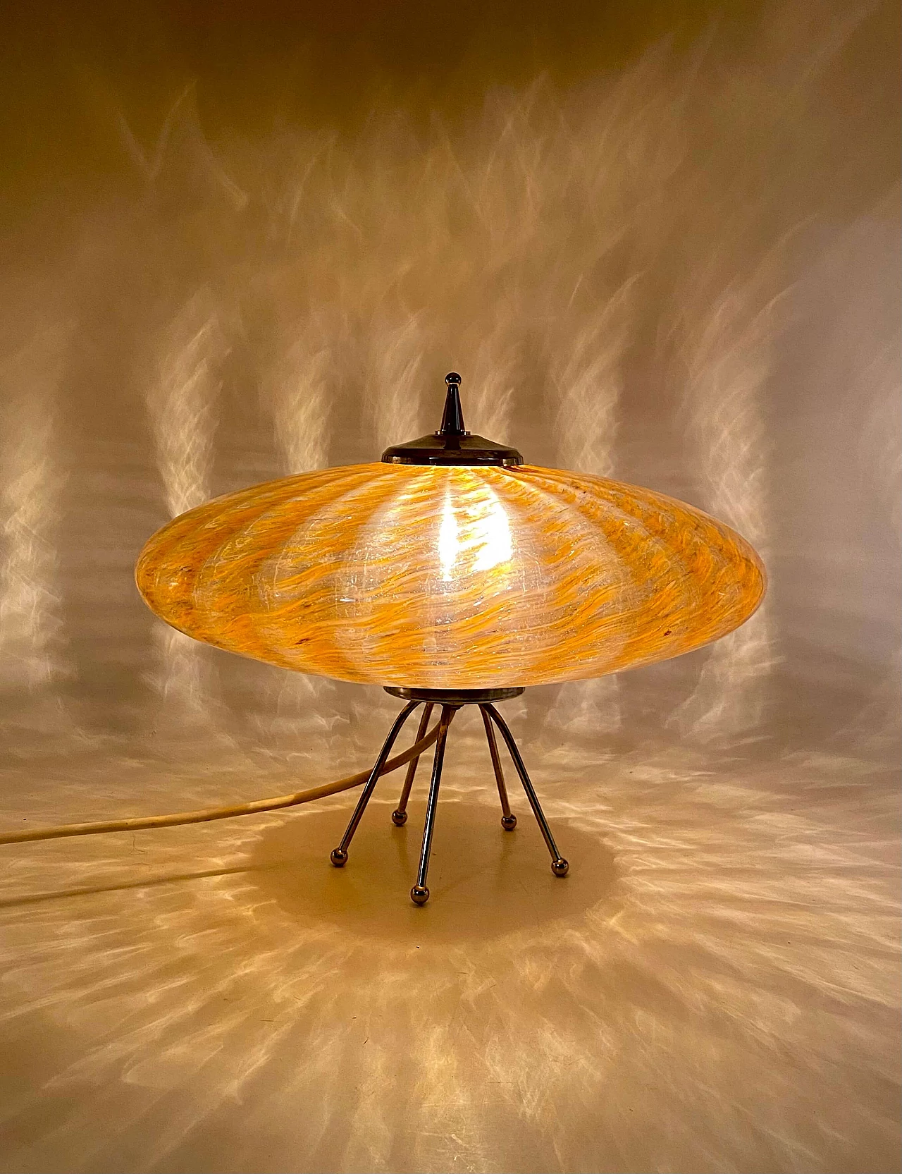 Ufo flying disc table lamp in orange Murano glass, 1970s 19