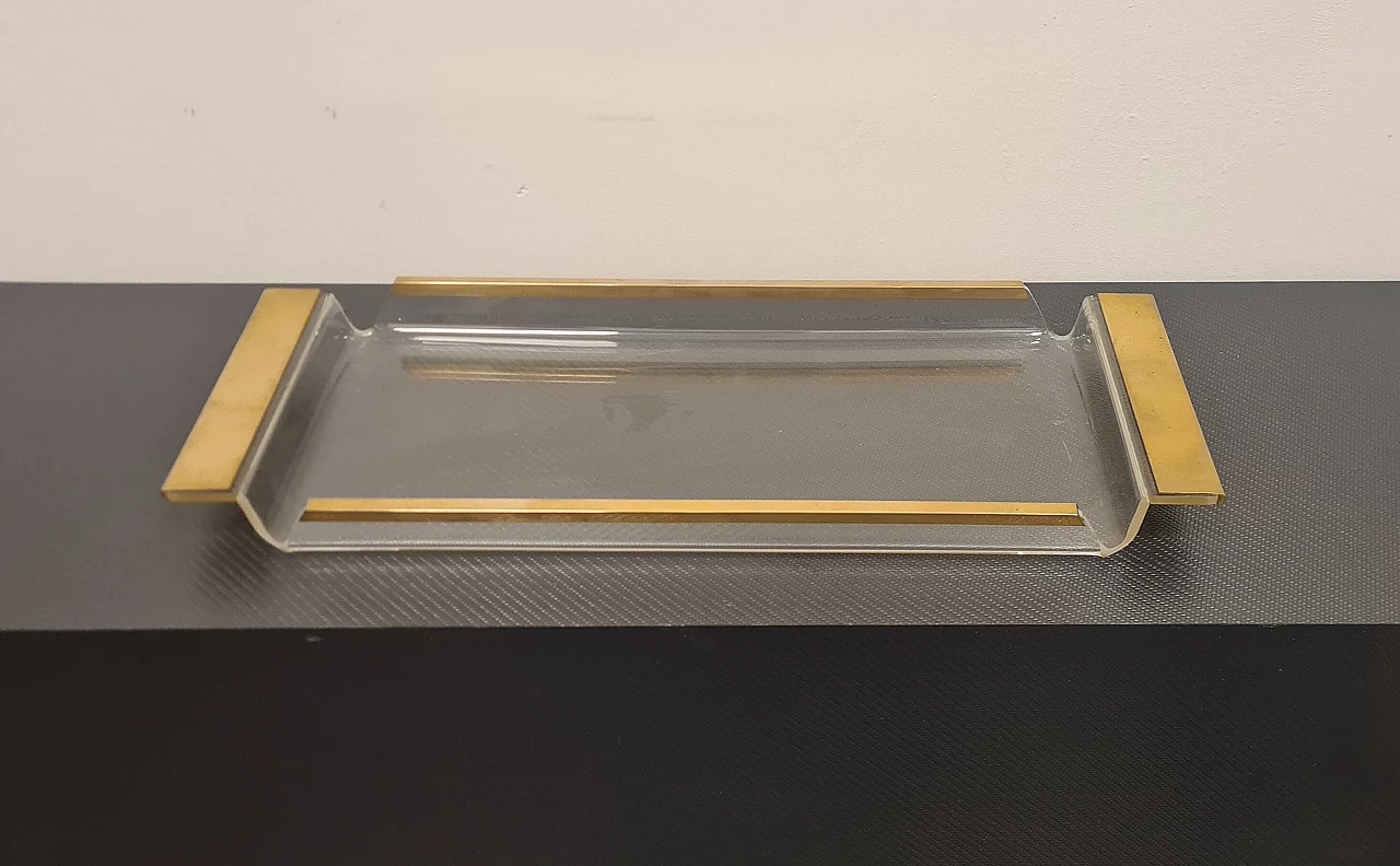 Vassoio in plexiglass e ottone, anni '80 2
