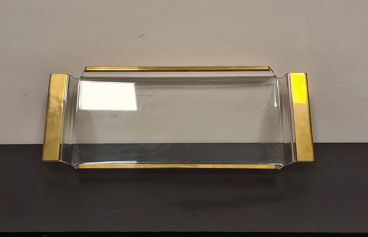 Vassoio in plexiglass e ottone, anni '80 8