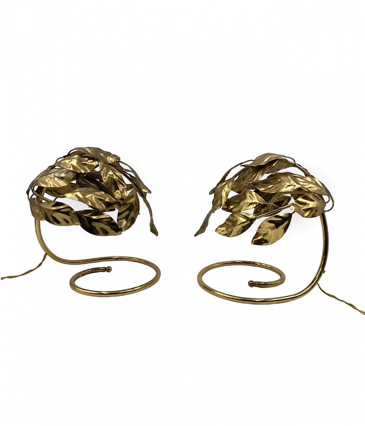 Coppia di lampade da tavolo in ottone con foglie di Bottega Gadda, anni '70 3