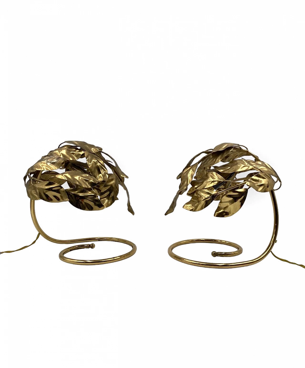 Coppia di lampade da tavolo in ottone con foglie di Bottega Gadda, anni '70 4