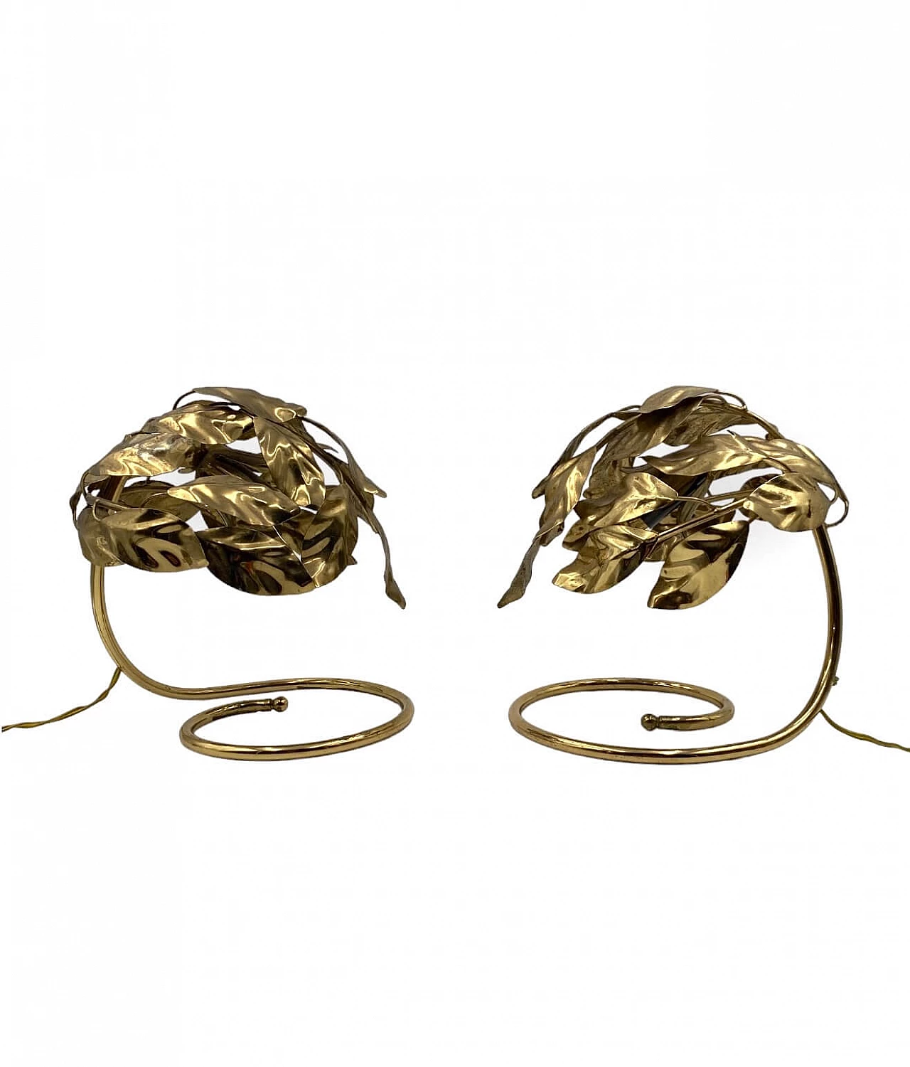 Coppia di lampade da tavolo in ottone con foglie di Bottega Gadda, anni '70 5