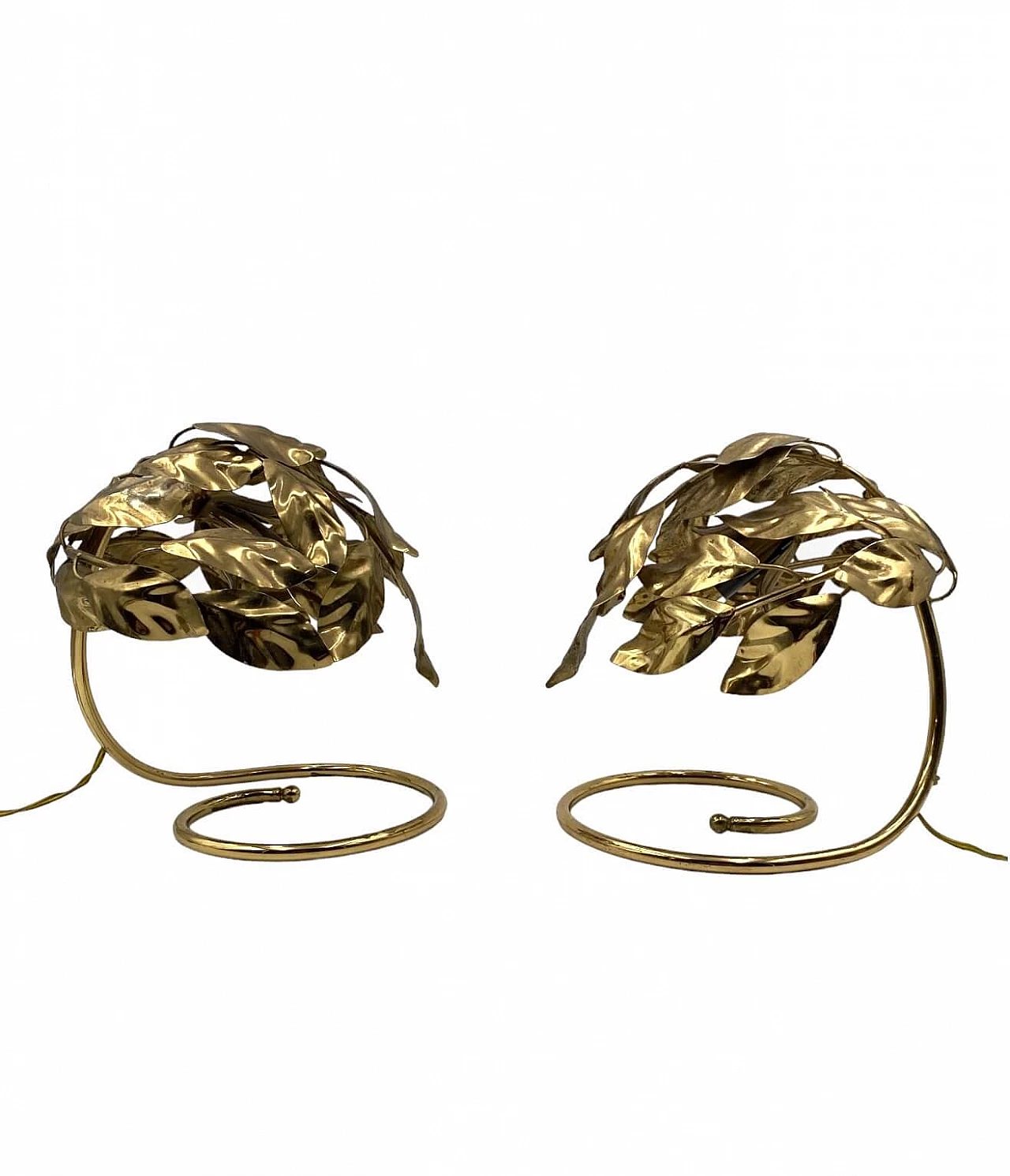 Coppia di lampade da tavolo in ottone con foglie di Bottega Gadda, anni '70 6