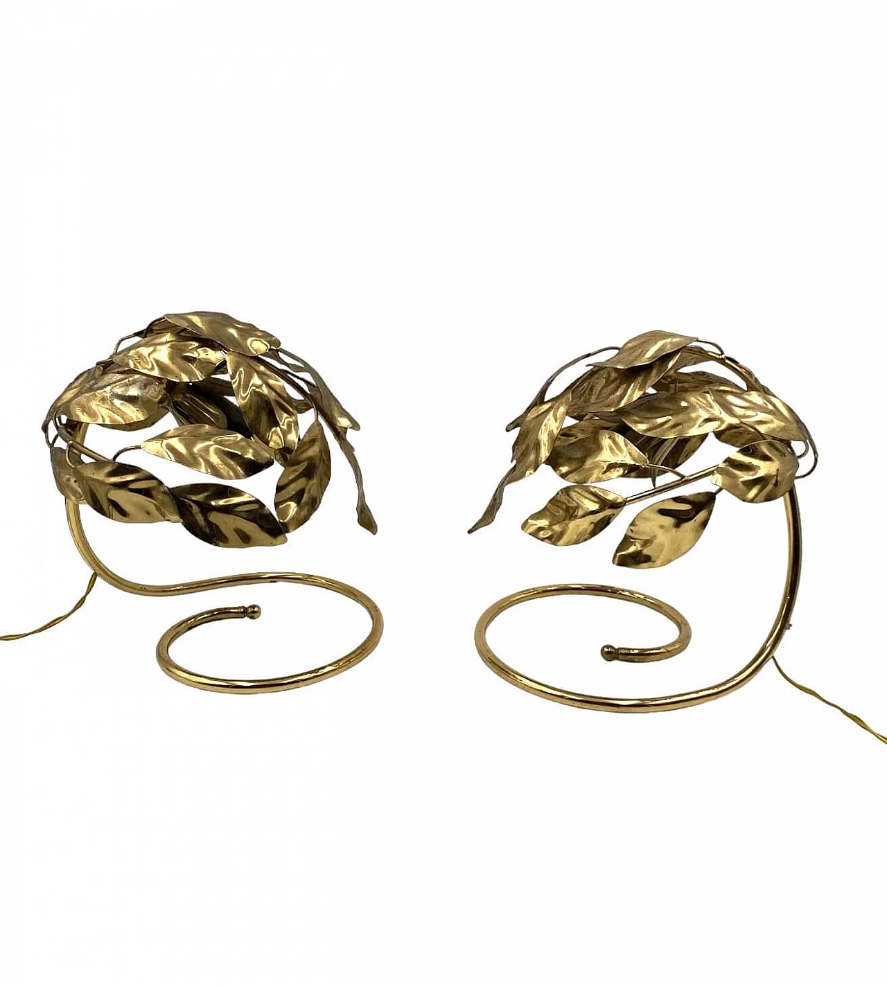 Coppia di lampade da tavolo in ottone con foglie di Bottega Gadda, anni '70 7