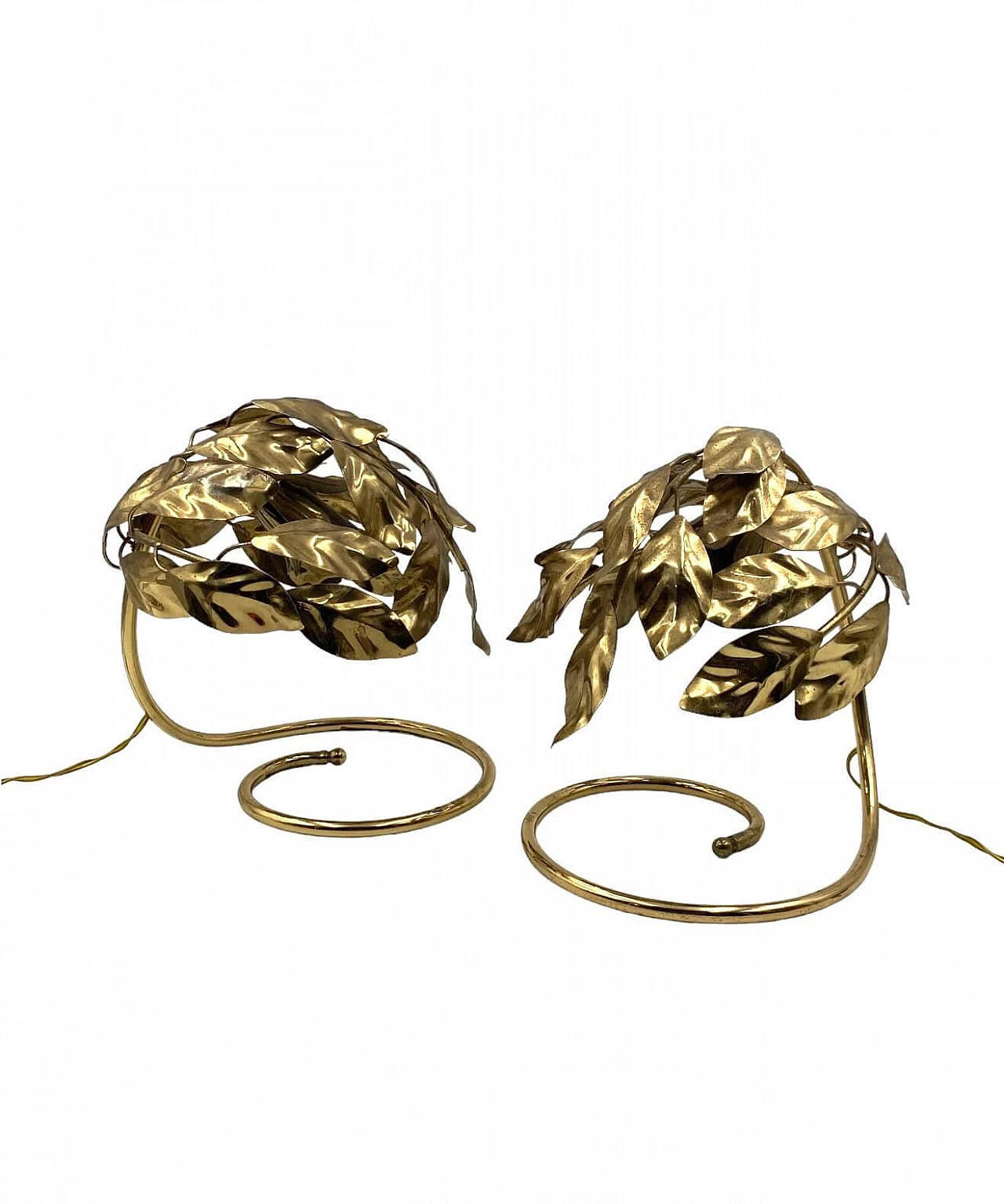 Coppia di lampade da tavolo in ottone con foglie di Bottega Gadda, anni '70 8